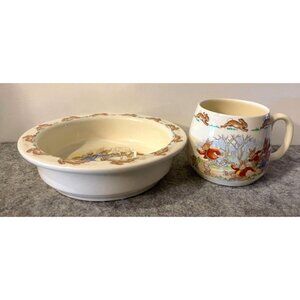 Vintage 1936 Royal Doulton Bunny Kins Nursery China Bowl and 1980's Cup  #402